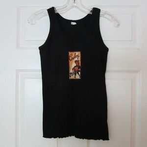 'Cowboy' Black Tank Top w/ Patch & Studs NWOT